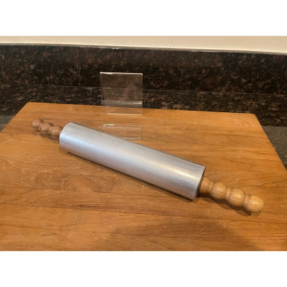 Vintage Aluminum Rolling Pin Wood Handles